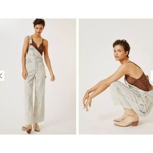 Pilcro The Lex Overall Railroad Stripe Denim Overalls sz 29 Raw Hem